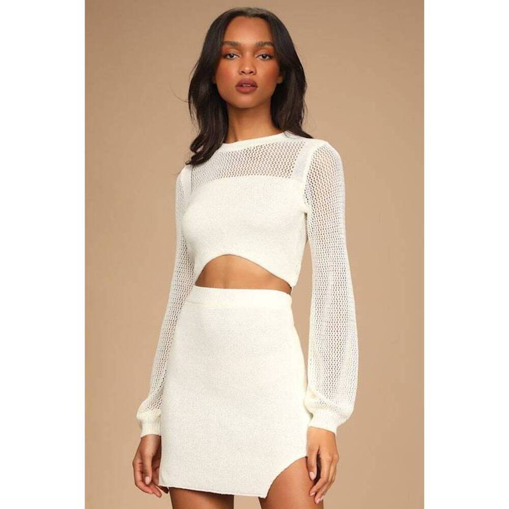 Lulus Double The Delight Ivory Knit Two-piece Mini Sweater Dress White - Size M